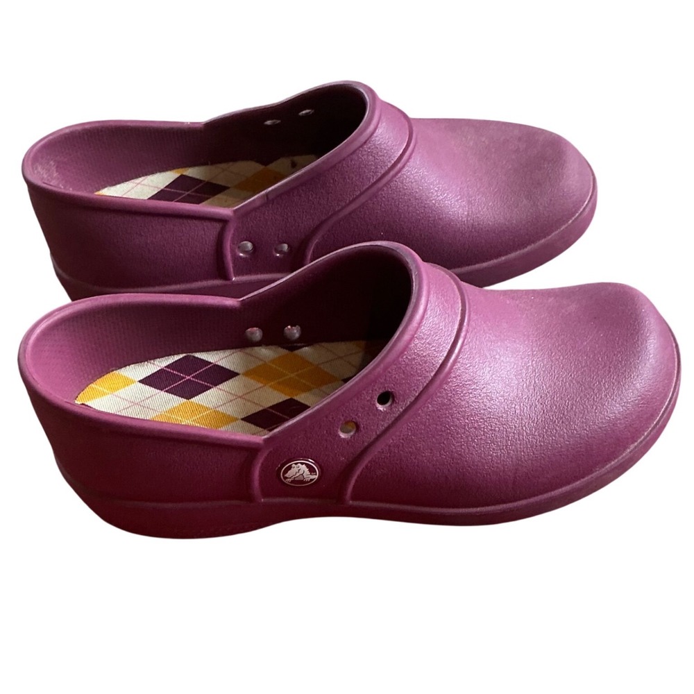 Crocs Alice Work Clogs Womens 8 Purple Burgundy Mules Slip Resistant Shoes